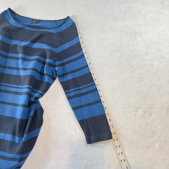 Ann Taylor Knit Dress Just Above the Knee Woman S Blue Stripe Gold Button Detail - Picture 10 of 11